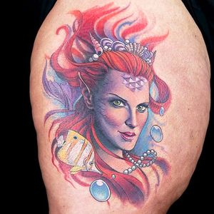 Sea woman's face tattoo by Sausage #sea #fish #neotraditional #colour #Sausage