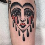 Cry baby by Rob Banks #RobBanks #traditional #color #blackandgrey #heart #tears #face #heartbreak #love #valentine #tattoooftheday
