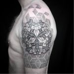 M.C. Escher inspired tattoo by Jason Corbett #JasonCorbett #escher #geometric #art #dotwork