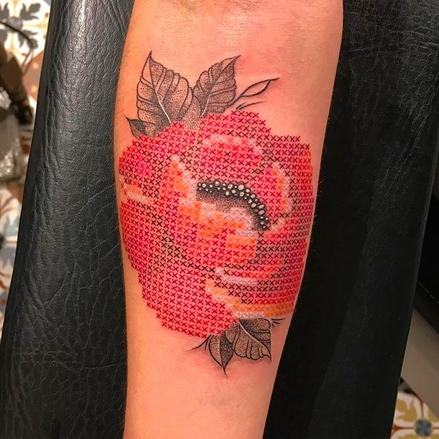 Healed cross-stitch folk flowers by me Logan Bramlett Wanderlust Tattoo  Society Akron Ohio : r/tattoos