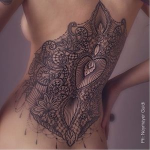 Elegant lace tattoo by Marco Manzo #MarcoManzo #lacetattoo #backtattoo #detailed