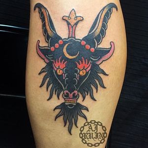 Baphomet Tattoo by AJ Maloney #baphomet #occult #darkart #occultart #goat #satanicgoat #AJMaloney