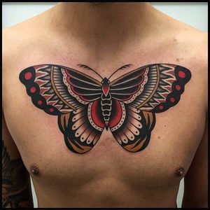 Bold and Beautiful Butterfly Traditional Tattoo by Vince Pages @Vince_Pages #Vincepages #Traditional #Traditionaltattoo #Nuitnoiretattoo #Geneva #Switzerland #Butterfly