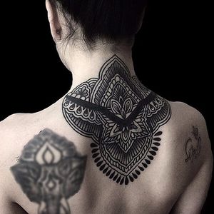 Sacred geometric tattoo by Charly Saconi. #CharlySaconi #sacredgeometry #pointillism #dotwork #blackwork