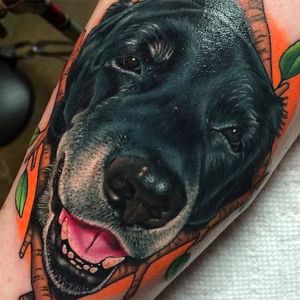 Realistic dog portrait tattoo by Megan Massacre #realistic #realism #meganmassacre #puppy #pet #dog #dogportrait #animalportrait #puppyportrait