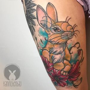 Rabbit and flowers piece by Rebecca Bertelwick. #rabbit #bunny #flowers #neotraditional #RebeccaBertelwick