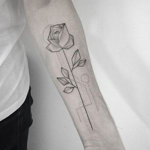Geometric dotwork rose tattoo by Gabriela Arzabe Lehmkuhl. #GabrielaArzabe #GabrielaArzabeLehmkuhl #blackwork #dotwork #pointillism #geometric #rose