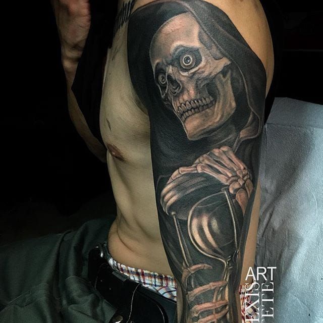 Tattoo of Grim Reapers Hourglass Chains