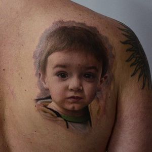 Realistic Portrait Tattoo of a boy on back via @Karolrybakowski #PolandRybnik #InkognitoTattoo #Realistic #Painter #Style #Child #Children #portrait #boy