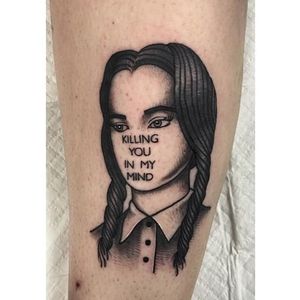 Wednesday Addam's saying what she feels by Jeremy D (IG—jeremy_d_). #blackandgrey #celebrity #JeremyD #portraiture #quotes #WednesdayAddams