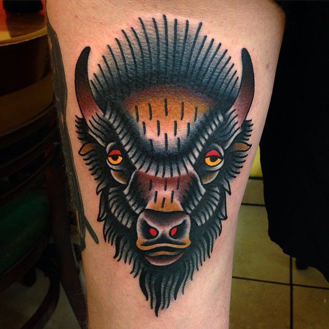 Fun buffalo tattoo on Erins leg  Buffalo tattoo Sleeve tattoos Full  sleeve tattoos