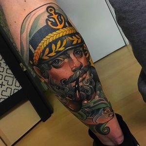 Awesome captain tattoo #smoking #pipe #captaintattoo #JoeFrost #neotraditional #sailor #sailortattoo