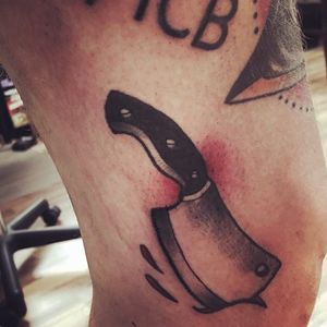 Clever Tattoo, artist unknown #cleaver #knife #knifetattoos #butcher