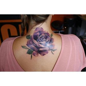 Painterly style purple rose tattoo by Charlotte Ross. #realism #colorrealism #painterly #CharlotteRoss #flower #rose