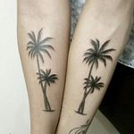 Coconut trees on fore arm. Clean tattooing by Andrea Morales. #AndreaMorales #EduTattoo #Madrid #coconut #tree #silhouette