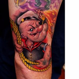 Popeye tattoo by Steven Compton #StevenCompton #newschool #popeye