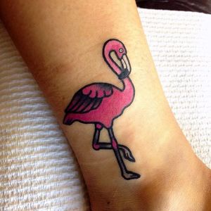 Traditional flamingo tattoo by Miss Quartz. #traditional #cute #MissQuartz #bird #flamingo