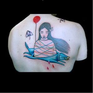 Minimalistic tattoo by Lionel Fahy #naiveart #minimalistic #naive #art #poetry #minimalism #storytelling #LionelFahy #balloon #umbrella