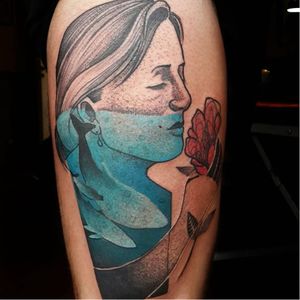 Poetic tattoo by Tin Machado #TinMachado #graphic #rose #sea #portrait #woman