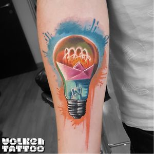 Lightbulb tattoo by Volken #Volken #lightbulb #watercolor #light #graphic #splash