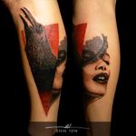 Love this unique tattoo of a raven and sensual woman. Tattoo by Steve Toth. #SteveToth #BritishTattooer #blackandgrey #realism #hyperrealism #MonumentalInk #raven #woman