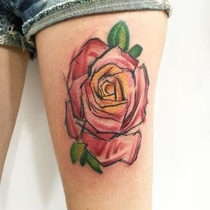 Yellow and red rose watercolor tattoo by Sandro Stagnitta. #sketch #watercolor #SandroStagnitta #rose #flower
