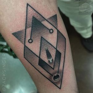 Hyperrealistic geometric tattoo by Zack Singer. #ZackSinger #gem #3d #hyperrealistic #trippy #mashup #crystal #geometric