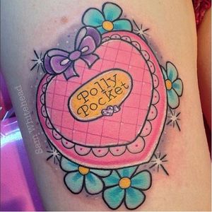 Polly pocket tho. 90's tattoo by Sam Whitehead. #pollypocket #pollypockettattoo #girlytattoo #SamWhitehead #90stattoo