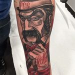 Gentleman Tattoo by Carlos Fabra #gentleman #neotraditional #neotraditionalartist #redandblack #twocolor #CarlosFabra