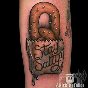 Philly pretzel tattoo by Nick Soloman. #Philly #Philadelphia #pretzel #phillypretzel #newschool #NickSoloman