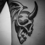 Demon Skull Tattoo by Matt Pettis @Matt_Pettis_Tattoo #MattPettis #MattPettisTattoo #Black #Blackwork #Blacktattoo #Blacktattoos #London #Demon #Skull #btattooing #blckwrk