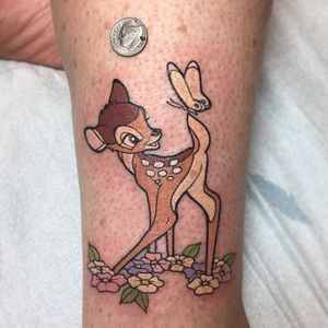 Bambi tattoo by Jaclyn Huertas. #JaclynHuertas #bambi #waltdisney #disney #deer #fawn