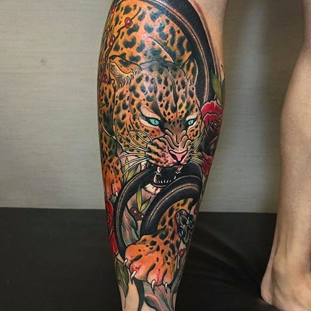 cheetah tattoo  Cheetah tattoo Leopard tattoos Thigh tattoos women