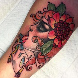 Girl licking frog Tattoo by Ly Aleister @Lyaleister #Lyaleister #LyAlistertattoo #Girls #Girl #Girltattoo #Neotraditional #Neotraditionaltattoo #Brisbane #Australia #Frog