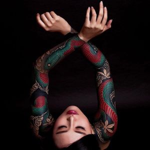 Serpent sleeves by Diau Bo. #DiauBo #oriental #traditional #japanese #traditionaljapanese #snake #serpent