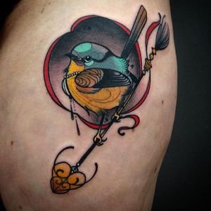 Bird and arrow tattoo by Jeff Snow. #neotraditional #bird #arrow #JeffSnow
