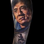 Jackie Chan Portrait Tattoo by Oleg Shepelenko #portrait #portraittattoo #portraittattoos #portraitrealism #realism #realistictattoos #colorportrait #colorportraittattoo #jackiechan #jackiechantattoo #OlegShepelenko
