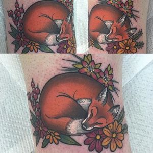 Traditional Fox Tattoo by Stephanie Melbourne #fox #foxtattoo #foxtattoos #traditionalfox #traditionalfoxtattoo #traditional #traditionaltattoo #traditionalanimal #StephanieMelboourne