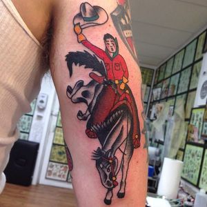 Rodeo Tattoo by Krooked Ken #rodeo #cowboy #horse #traditional #KrookedKen