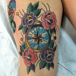 Compass Tattoo by Blake Aiken #compass #compasstattoo #compassdesigns #traditionalcompass #traditionalcompasstattoo #oldschool #oldschooltattoo #oldschoolcompass #BlakeAiken