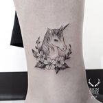 Unicorn tattoo by Goyo. #Goyo #subtle #fineline #southkorean #reindeerink #blackandgrey #unicorn