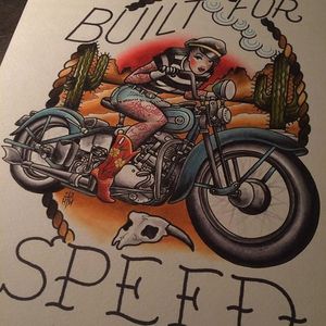 Built for speed indeed via Howlin' Wolf (IG—howlinwolftattoo). #bikerbabe #flashart #HowlinWolf #pinup #traditional