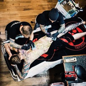 Jeff Gogue and William Jones collaborating on a huge back piece. (via IG—gogueart) #JeffGogue #WilliamJones #Collab #Collaboration #TattooArtist #PainterlyStyle #Backpiece #largescale
