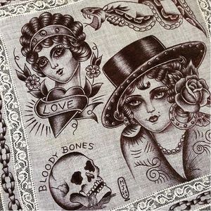 Bloody Bones via instagram maryjoytattoo #handkerchief #flashart #art #skull #women #heart #maryjoy