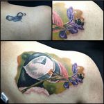 Color realism puffin tattoo by Nancy Mietzi. #realism #colorrealism #bird #puffin #coverup #NancyMietzi