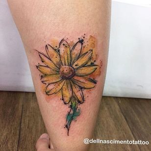 Tatuaje de girasol por Dell Nascimento #sunflower #watercolor #watercolor artist #modern #DellNascimento