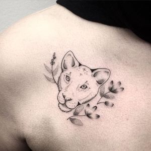 Sweet lioness tattoo by Mongo #Mongo #lioness #lion #minimalism #minimalistic