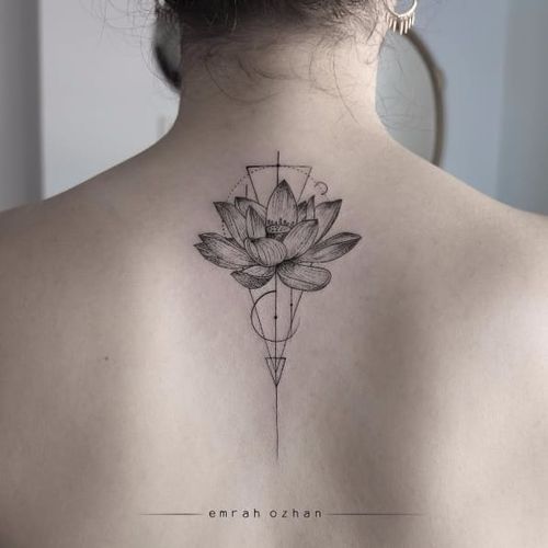 Geometric lotus tattoo by Emrah Ozhan #fineline #EmrahOzhan #blackandgray #blackandgrey #finelineblackandgrey #minimalistic #linework #small #geometric #flower #lotus