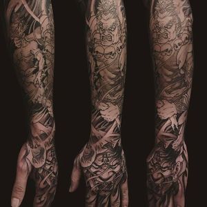Neo oriental sleeve in progress, tattoo by Tony Hu. #TonyHu #Hannya #Fudo