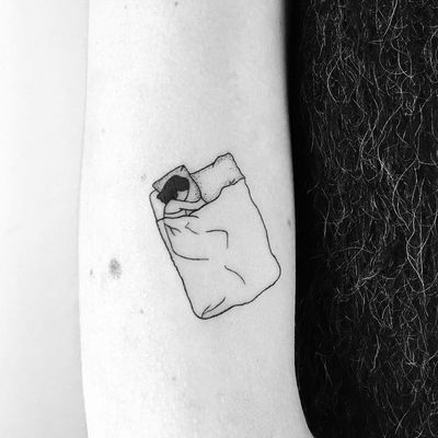 My Favorite Place tattoo by Mimi Mine #mimimine #blackandgrey #linework #fineline #minimal #small #tinytattoo #girl #pillow #bed #bedroom #sleeping #sleep #cute #tattoooftheday